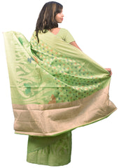 Green Traditional Designer Wedding Hand Weaven Pure Benarasi Zari Work Saree Sari With Blouse BH1C
