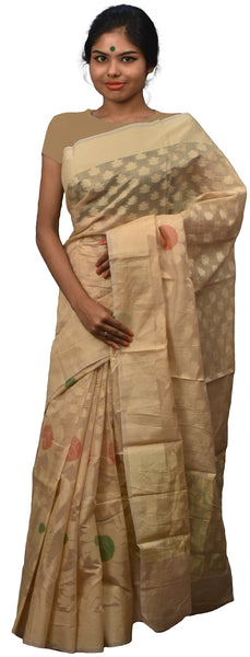 Beige Traditional Designer Wedding Hand Weaven Pure Benarasi Zari Work Saree Sari With Blouse BH1D