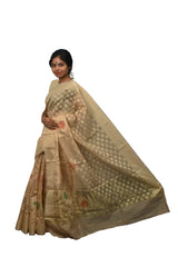 Beige Traditional Designer Wedding Hand Weaven Pure Benarasi Zari Work Saree Sari With Blouse BH1D