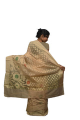 Beige Traditional Designer Wedding Hand Weaven Pure Benarasi Zari Work Saree Sari With Blouse BH1D