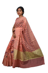 Peach Traditional Designer Wedding Hand Weaven Pure Benarasi Zari Work Saree Sari With Blouse BH1E