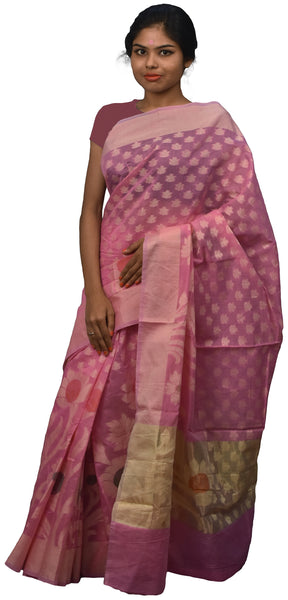 Pink Traditional Designer Wedding Hand Weaven Pure Benarasi Zari Work Saree Sari With Blouse BH1G