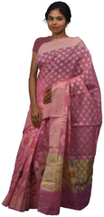 Pink Traditional Designer Wedding Hand Weaven Pure Benarasi Zari Work Saree Sari With Blouse BH1G
