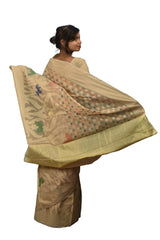 Beige Traditional Designer Wedding Hand Weaven Pure Benarasi Zari Work Saree Sari With Blouse BH1H