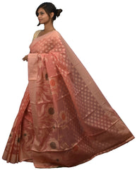 Peach Traditional Designer Wedding Hand Weaven Pure Benarasi Zari Work Saree Sari With Blouse BH1I