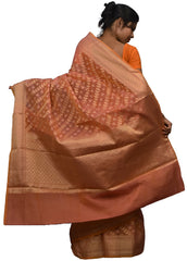 Peach Traditional Designer Wedding Hand Weaven Pure Benarasi Zari Work Saree Sari With Blouse BH2A