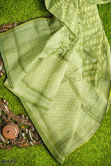 Green Golden Designer Wedding Partywear Pure Handloom Banarasi Zari Hand Embroidery Work Bridal Saree Sari With Blouse Piece BH2B