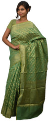 Green Traditional Designer Wedding Hand Weaven Pure Benarasi Zari Work Saree Sari With Blouse BH2B