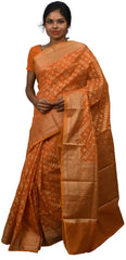 Orange Traditional Designer Wedding Hand Weaven Pure Benarasi Zari Work Saree Sari With Blouse BH2D