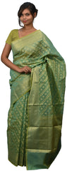 Green Traditional Designer Wedding Hand Weaven Pure Benarasi Zari Work Saree Sari With Blouse BH2E