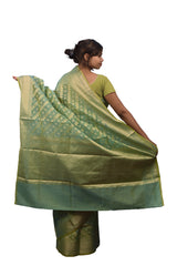 Green Traditional Designer Wedding Hand Weaven Pure Benarasi Zari Work Saree Sari With Blouse BH2E