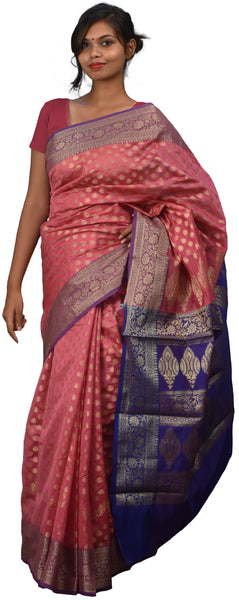Pink & Purple Traditional Designer Wedding Hand Weaven Pure Benarasi Zari Work Saree Sari With Blouse BH3C