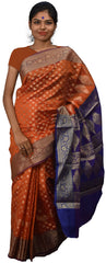 Orange & Blue Traditional Designer Wedding Hand Weaven Pure Benarasi Zari Work Saree Sari With Blouse BH3D