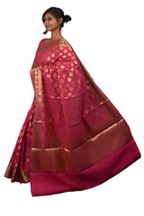 Pink Traditional Designer Wedding Hand Weaven Pure Benarasi Zari Work Saree Sari With Blouse BH4C