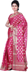 SMSAREE Pink Designer Wedding Partywear Hand Weaven Pure Banarasi Self Weaved Zari & Thread Hand Embroidery Work Bridal Saree Sari With Blouse Piece BH4D