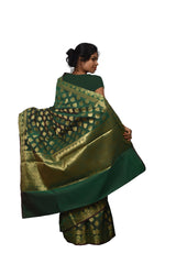 Green Traditional Designer Wedding Hand Weaven Pure Benarasi Zari Work Saree Sari With Blouse BH4E