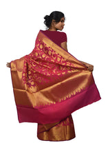 Pink Traditional Designer Wedding Hand Weaven Pure Benarasi Zari Work Saree Sari With Blouse BH5B