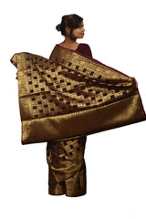Coffee Brown Traditional Designer Wedding Hand Weaven Pure Benarasi Zari Work Saree Sari With Blouse BH5C