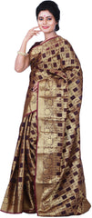 SMSAREE Coffee Brown Designer Wedding Partywear Hand Weaven Pure Banarasi Self Weaved Zari & Thread Hand Embroidery Work Bridal Saree Sari With Blouse Piece BH5C