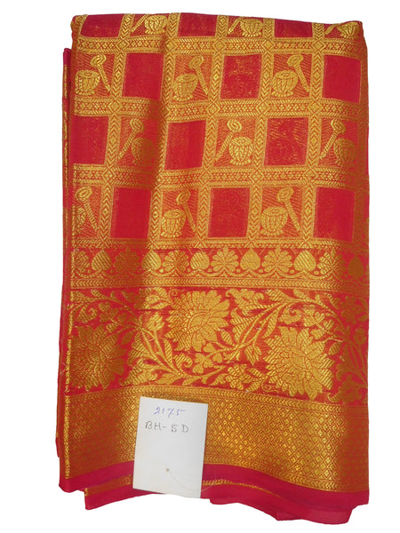 Red Traditional Designer Wedding Hand Weaven Pure Benarasi Zari Work Saree Sari With Blouse BH5D