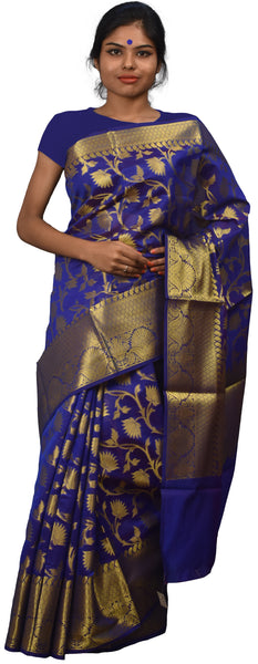 Blue Traditional Designer Wedding Hand Weaven Pure Benarasi Zari Work Saree Sari With Blouse BH5F