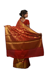 Red Traditional Designer Wedding Hand Weaven Pure Benarasi Zari Work Saree Sari With Blouse BH5H