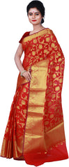 SMSAREE Red Designer Wedding Partywear Hand Weaven Pure Banarasi Self Weaved Zari & Thread Hand Embroidery Work Bridal Saree Sari With Blouse Piece BH5H