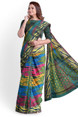 Multicolor Designer Wedding Partywear Pure Handloom Banarasi Zari Hand Embroidery Work Bridal Saree Sari With Blouse Piece BH6B