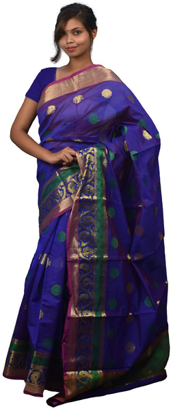 Blue Traditional Designer Wedding Hand Weaven Pure Benarasi Zari Work Saree Sari With Blouse BH8A
