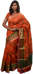 Orange Traditional Designer Wedding Hand Weaven Pure Benarasi Zari Work Saree Sari With Blouse BH8B