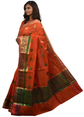 Orange Traditional Designer Wedding Hand Weaven Pure Benarasi Zari Work Saree Sari With Blouse BH8B