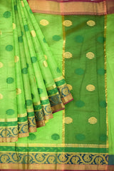 Green Golden Designer Wedding Partywear Pure Handloom Banarasi Zari Hand Embroidery Work Bridal Saree Sari With Blouse Piece BH8D