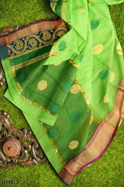 Green Golden Designer Wedding Partywear Pure Handloom Banarasi Zari Hand Embroidery Work Bridal Saree Sari With Blouse Piece BH8D