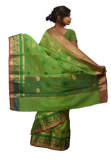 Green Traditional Designer Wedding Hand Weaven Pure Benarasi Zari Work Saree Sari With Blouse BH8D