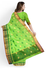 Green Golden Designer Wedding Partywear Pure Handloom Banarasi Zari Hand Embroidery Work Bridal Saree Sari With Blouse Piece BH8D