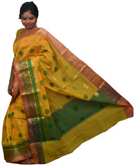 Yellow Traditional Designer Wedding Hand Weaven Pure Benarasi Zari Work Saree Sari With Blouse BH8E