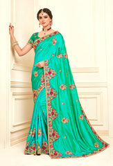 Green Poly Silk Bridal Designer Saree Sari