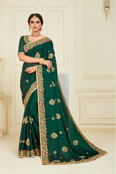 Green Poly Silk Bridal Designer Saree Sari