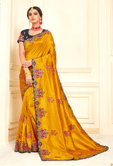 Mustard Poly Silk Bridal Designer Saree Sari