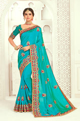 Blue Poly Silk Bridal Designer Saree Sari