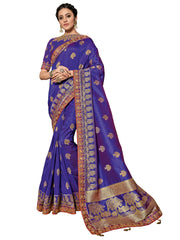 Blue Jacquard Silk Heavy Work Banarasi Saree Sari