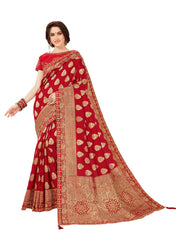 Red Jacquard Silk Heavy Work Designer Banarasi Saree Sari