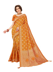 Mustard Jacquard Silk Heavy Work Banarasi Saree Sari