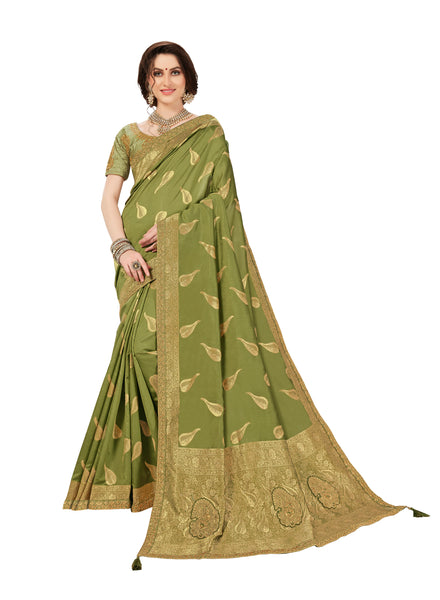 Green Jacquard Silk Heavy Work Banarasi Saree Sari