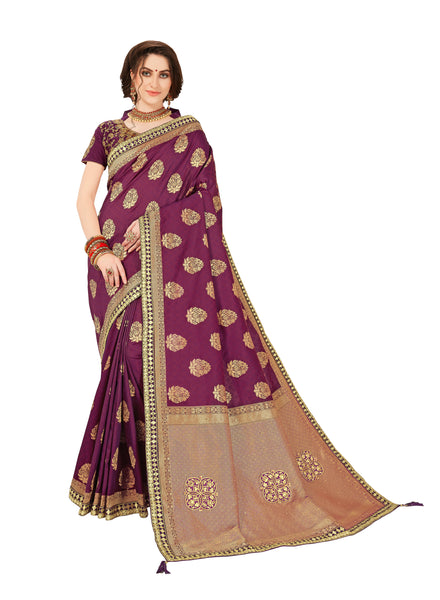 Purple Jacquard Silk Heavy Work Banarasi Saree Sari