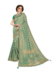 Green Jacquard Silk Heavy Work Banarasi Saree Sari