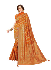 Orange Jacquard Silk Heavy Work Banarasi Saree Sari