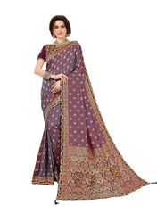 Burgundy Jacquard Silk Heavy Work Banarasi Saree Sari