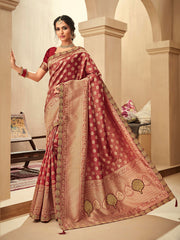 Maroon Jacquard Silk Heavy Work Banarasi Saree Sari