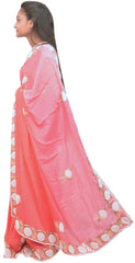 Gajari Designer PartyWear Bridal Crepe (Chinon) Zari Thread Gota Pearl Hand Embroidery Work Wedding Saree Sari